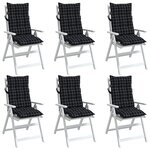 vidaXL Coussins de chaise à dossier haut lot de 6 motif carreaux noir