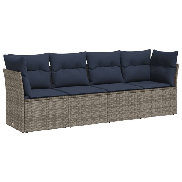 vidaXL Salon de jardin 4 Pièces avec coussins gris résine tressée