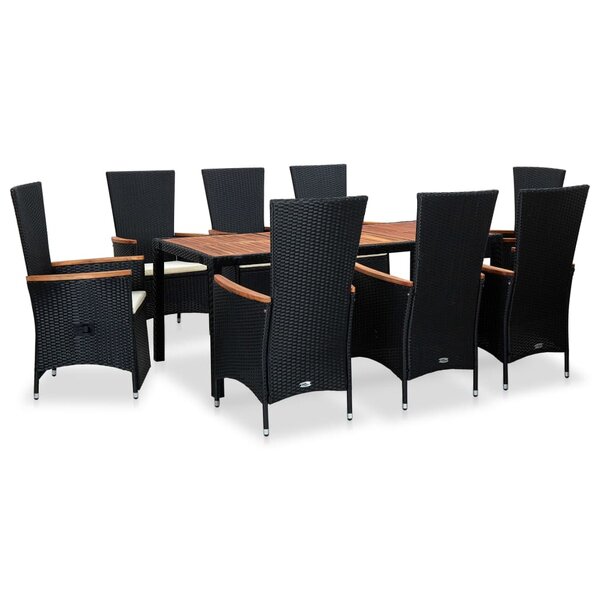 vidaXL Ensemble à manger d'extérieur 9Pièces coussins résine tressée noir