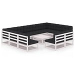 vidaXL Salon de jardin 12 Pièces avec coussins Blanc Bois de pin massif
