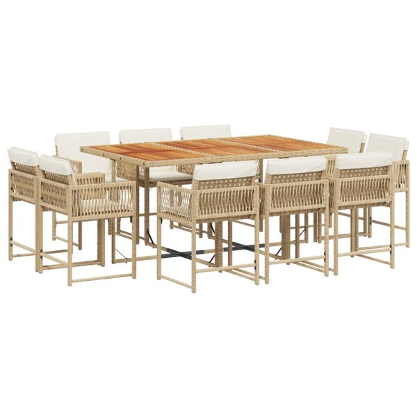 vidaXL Ensemble à manger de jardin et coussins 11 Pièces beige poly rotin