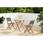 Set bistrot pliable en bois d'acacia FSC avec tressage en corde vert olive - 2 personnes