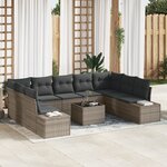 vidaXL Canapé de jardin 10 pièces avec coussins - Poly Rattan noir