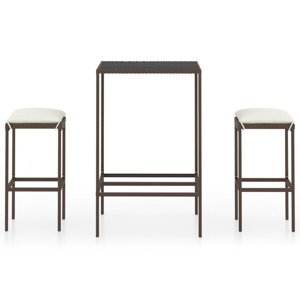 vidaXL Ensemble de bar de jardin 3 Pièces coussins Résine tressée Marron