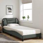 vidaXL Lit avec matelas Hvar gris foncé 90x200 cm tissu