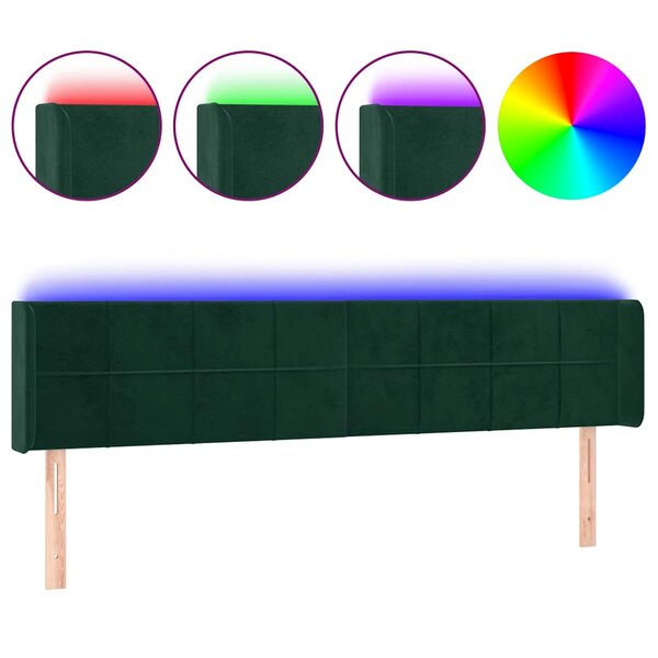vidaXL Tête de lit à LED Vert foncé 183x16x78/88 cm Velours