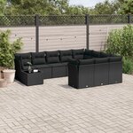 vidaXL Salon de jardin 11 Pièces avec coussins noir résine tressée