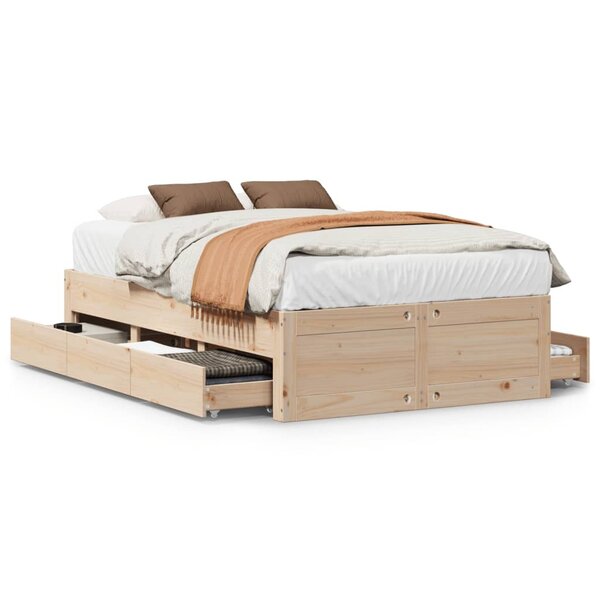 vidaXL Cadre de lit sans matelas avec tiroirs 135x190 cm bois de pin