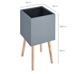 Pot carré sur pieds en bois - 30 x 30 x 50 cm - Pieds: 40 cm - Gris anthracite