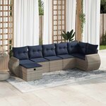 vidaXL Salon de jardin avec coussins 7 Pièces gris résine tressée