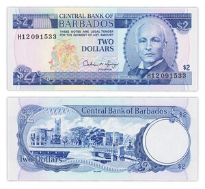 Billet de Collection 2 dollars 1993 Barbade - Neuf - P42