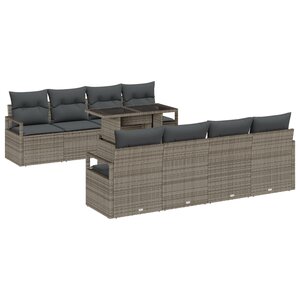 Ensemble de canapé de jardin 9 pièces avec coussins gris poly rotin