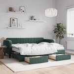 vidaXL Lit de jour avec gigogne et tiroirs vert foncé 80x200cm velours