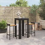 vidaXL Ensemble de bar jardin 3 Pièces noir poly rotin/bois massif acacia