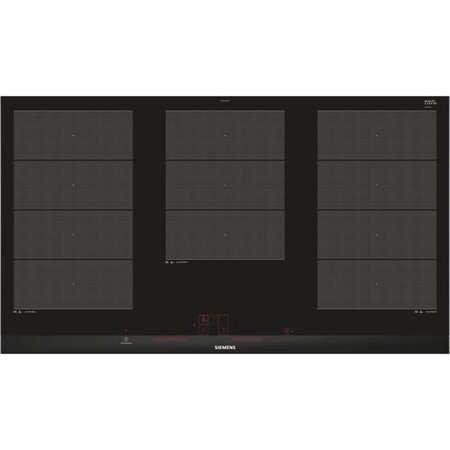Siemens ex975lxc1f table de cuisson induction - 5 zones - 11100 w max - l 91 2 x p 52 cm - revetement verre - noir - profil inox