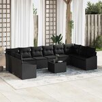 vidaXL Ensemble de salle à manger pour jardin avec coussin 11 Pièces Noir