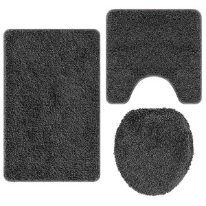 vidaXL Ensemble de tapis de bain antidérapants 3 Pièces Gris foncé PP