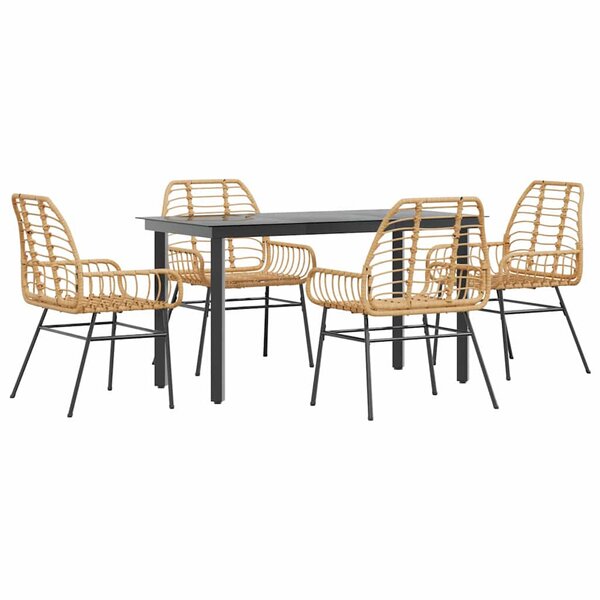 vidaXL Ensemble à manger jardin 5Pièces marron poly rotin verre