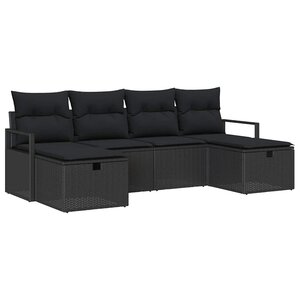 vidaXL Ensemble de Canapés avec coussin 6 Pièces Noir polyrotin