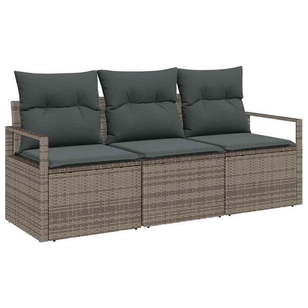 vidaXL Ensemble de canapé de jardin 3 Pièces Gris Poly rotin