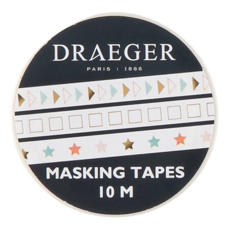 Masking Tape 3x10 M - Etoiles  Triangles  Carrés - Draeger paris