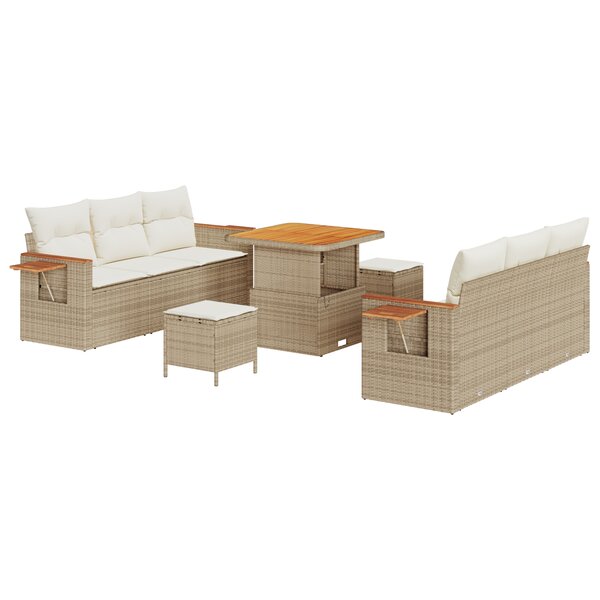vidaXL Ensemble de Canapés de Jardin 9 Pièces avec Coussins Beige Poly Rattan Acacia