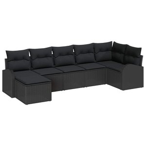 vidaXL Ensemble de canapé de jardin avec coussin 7 Pièces Noir Poly rotin