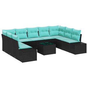 vidaXL Ensemble de canapé de jardin avec coussin 10 Pièces Noir polyrotin