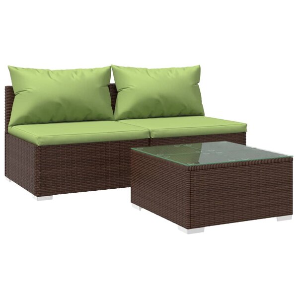 vidaXL Salon de jardin 3 Pièces avec coussins Résine tressée Marron