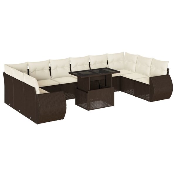 vidaXL Salon de jardin et coussins 11 Pièces marron résine tressée