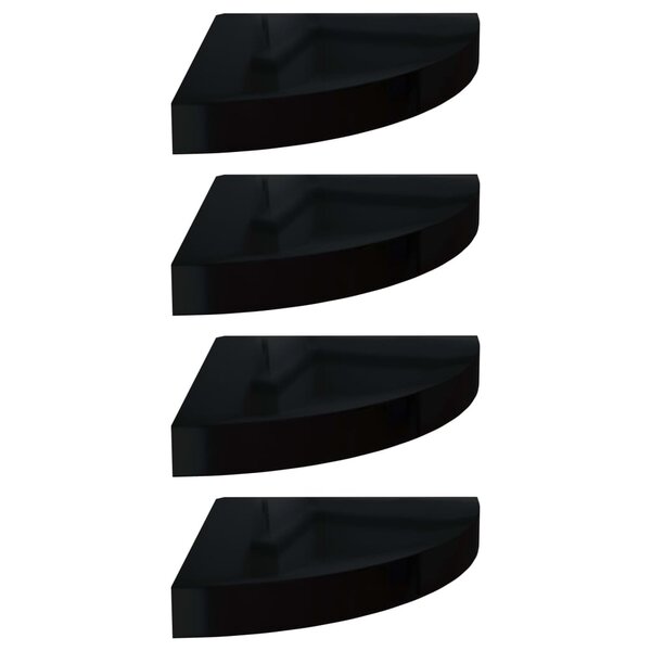 vidaXL Étagères d'angle flottantes 4 Pièces noir brillant 25x25x3 8cm MDF