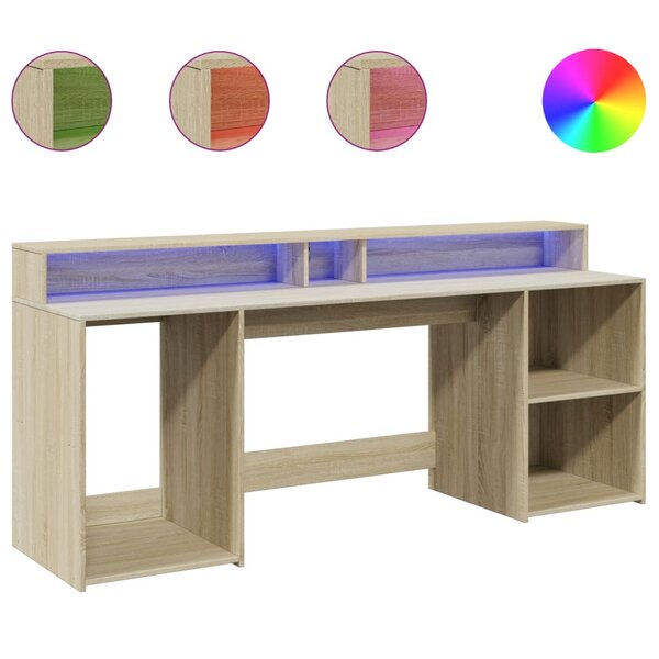 vidaXL Bureau avec lumières LED chêne sonoma bois d'ingénierie