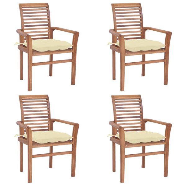 vidaXL Chaises à manger lot de 4 avec coussins blanc crème Bois teck