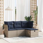 vidaXL Salon de jardin 4 Pièces avec coussins gris résine tressée