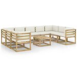 vidaXL Salon de jardin 10 Pièces avec coussins bois de pin imprégné