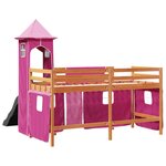 vidaXL Lit mezzanine enfants avec tour rose 90x190 cm bois pin massif