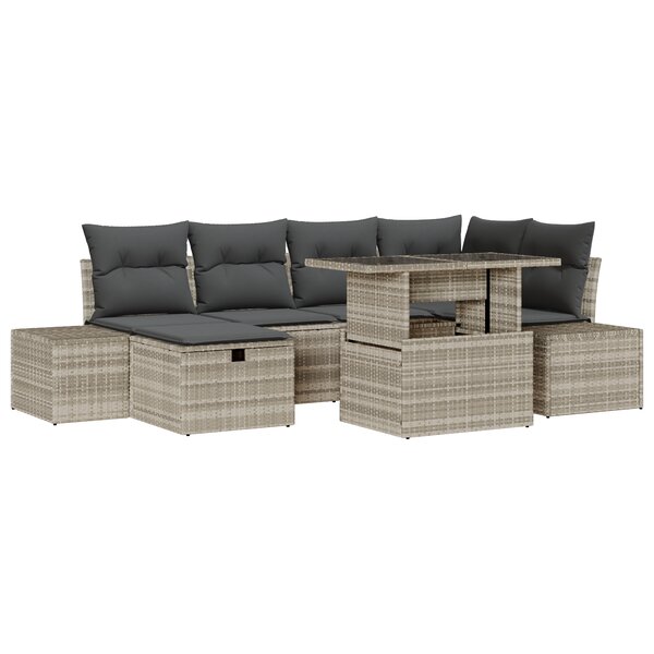 vidaXL Ensemble de canapé de jardin de 7 pièces avec coussins gris clair en poly rattan