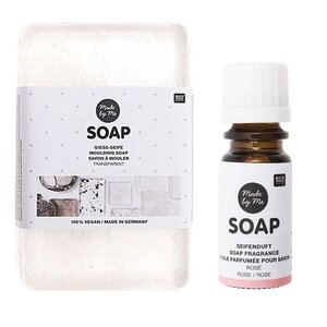 Savon à mouler transparent 100  vegan 250 g + Huile parfumée rose