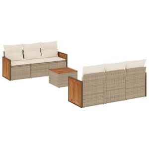 vidaXL Salon de jardin avec coussins 7 Pièces beige résine tressée