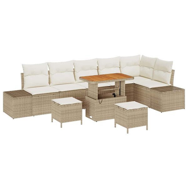 vidaXL Ensemble de canapé de jardin 9 Pièces Beige Poly rotin