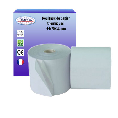 Lot de 5 rouleaux de papier thermiques 44x75x12 mm -t3azur