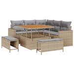 vidaXL Canapé de jardin 8 pièces avec coussins en poly rotin beige et acacia