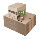 Pack and Move - Lot 45 cartons déménagement hauteur modubale variable  personnalisable - 60 x 45 x 31-41 cm - Poignées renforcées - 1 adhésif offert