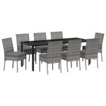 vidaXL Ensemble de jardin 9 pièces en poly rotin gris