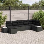 vidaXL Ensemble de canapé de jardin avec coussin 7 Pièces Noir Poly rotin