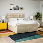 vidaXL Sommier à lattes de lit avec matelas Crème 180x200 cm Tissu