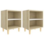 vidaXL Tables de chevet pieds bois 2 Pièces Blanc/Chêne sonoma 40x30x50cm