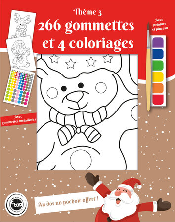Coloriage avec peinture pinceau et gommettes Motif de Noël 3