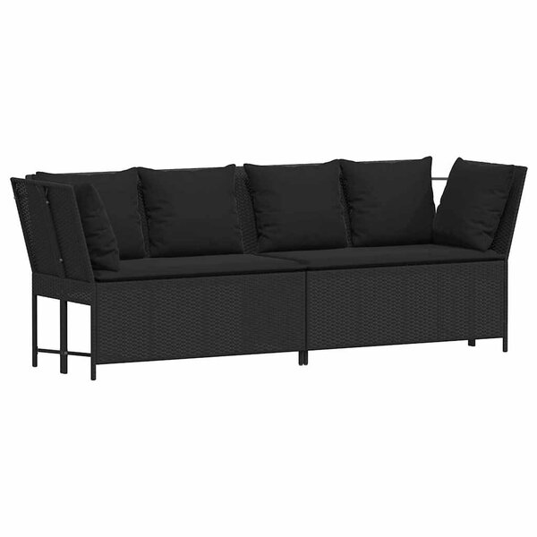 vidaXL Canapé de jardin avec coussins Noir Résine tressée