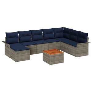 vidaXL Ensemble de canapé de jardin avec coussin 9 Pièces Gris et marine